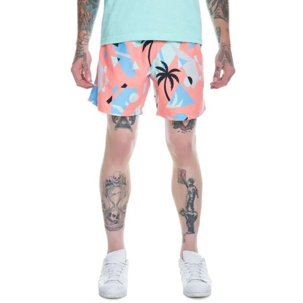 Boardies Geometric Palm Tree Swim Trunks Large Multi GUC 80's Retro Beach Summer